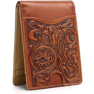 NEW Full Grain Leather Wallets for Men Brown Bifold Wallet RFID